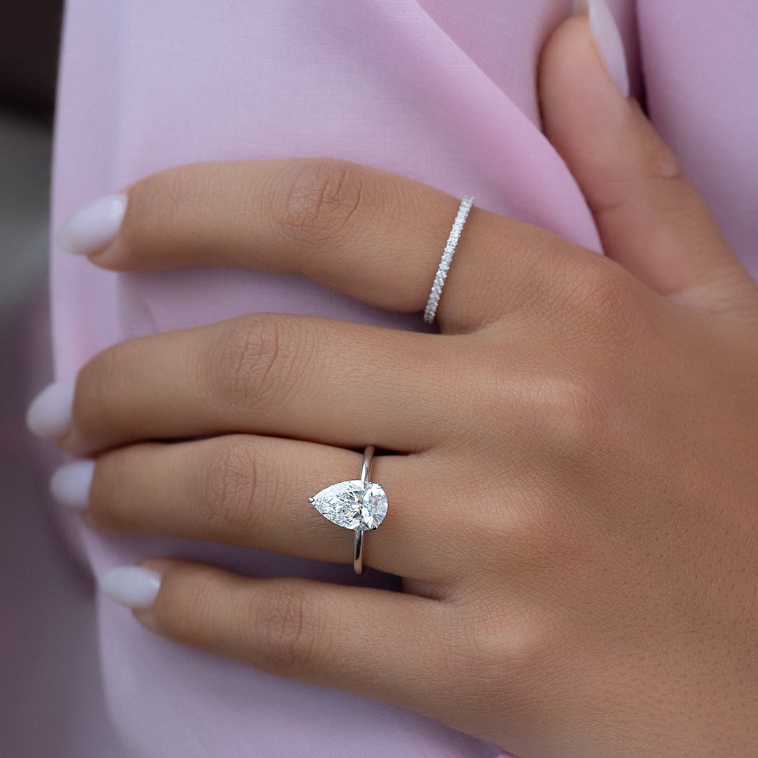 4.0CT Pear Lab Grown D/VVS1 Diamond Hidden Halo Engagement Ring