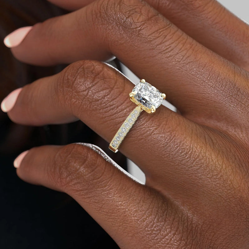 2.50CT Cushion Lab Grown F/VS1 Diamond Vintage Pave Engagement Ring