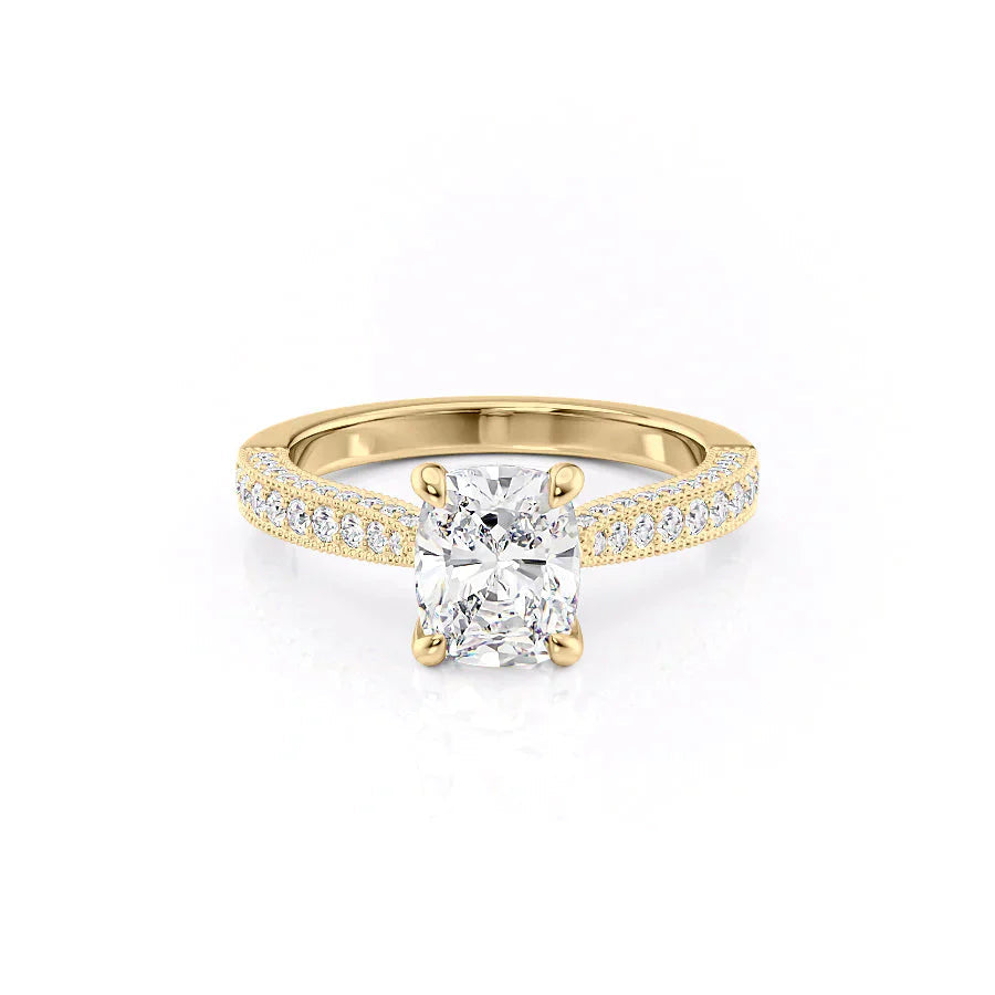 2.50CT Cushion Lab Grown F/VS1 Diamond Vintage Pave Engagement Ring
