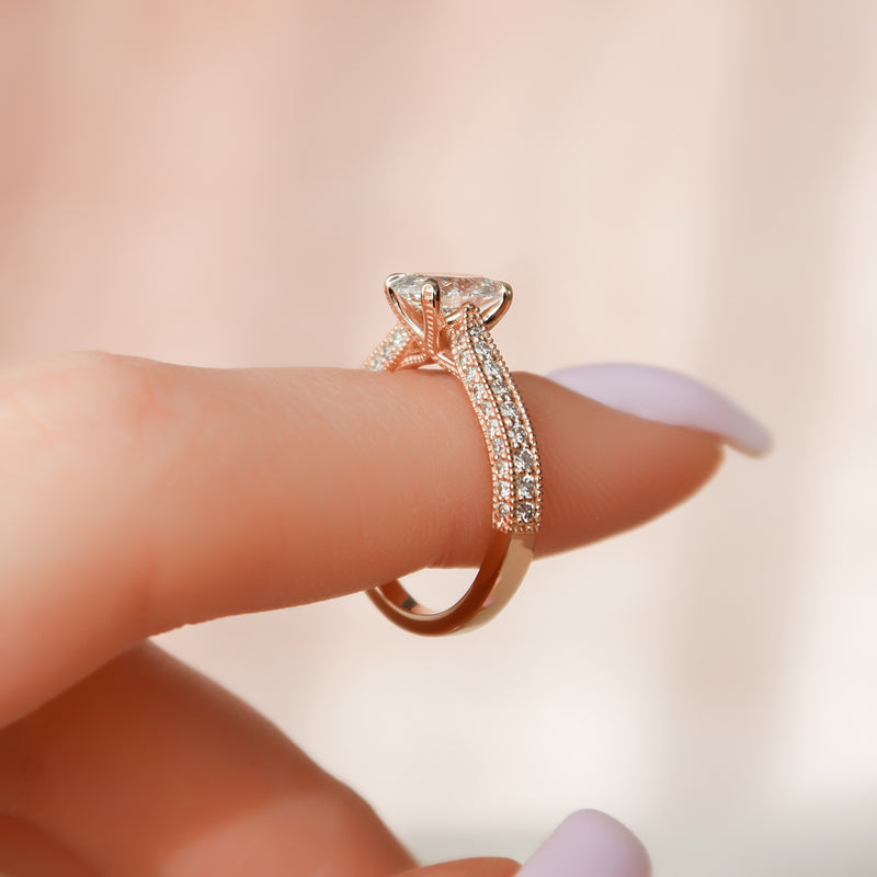 2.50CT Oval Lab Grown F/VVS1 Diamond Vintage Three Side Pave Engagement Ring
