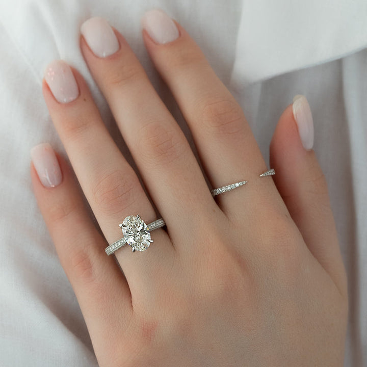 2.50CT Oval Lab Grown F/VVS1 Diamond Vintage Three Side Pave Engagement Ring