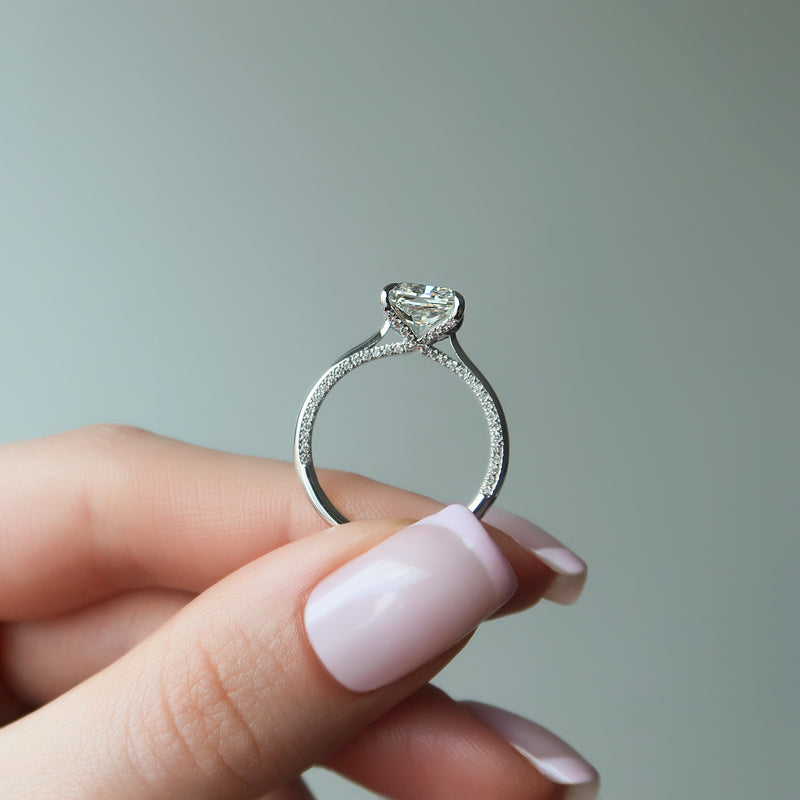 2.50CT Cushion Lab Grown E/VS2 Diamond Hidden Pave Engagement Ring