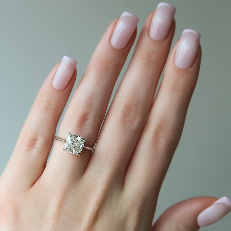 2.50CT Cushion Lab Grown E/VS2 Diamond Hidden Pave Engagement Ring