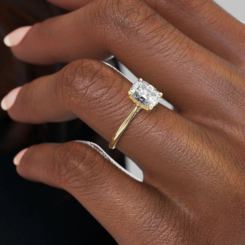 2.50CT Cushion Lab Grown E/VS1 Tulip Set Diamond Hidden Pave Engagement Ring