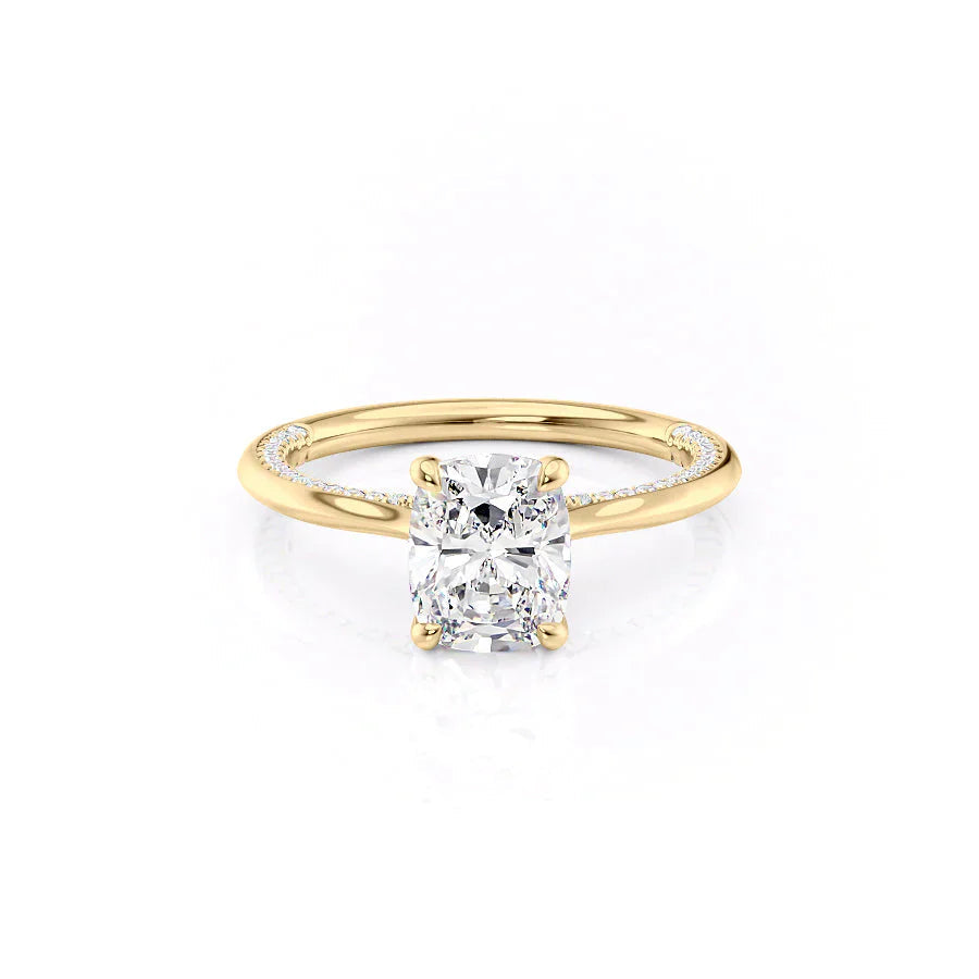 2.50CT Cushion Lab Grown E/VS1 Tulip Set Diamond Hidden Pave Engagement Ring