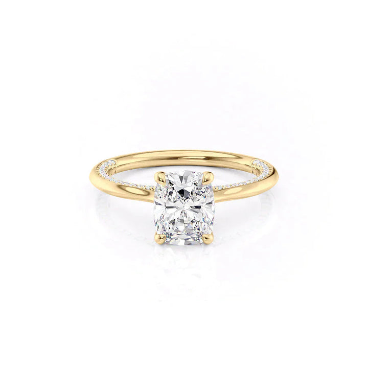2.50CT Cushion Lab Grown E/VS1 Tulip Set Diamond Hidden Pave Engagement Ring