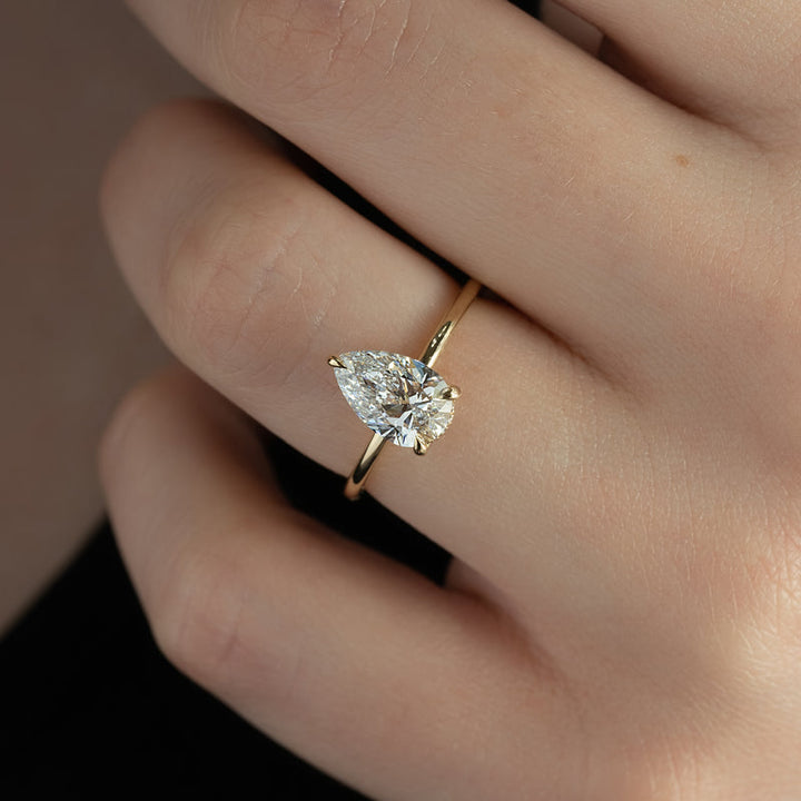 3.0CT Pear Lab Grown D/VVS2 Hidden Halo Diamond Engagement Ring