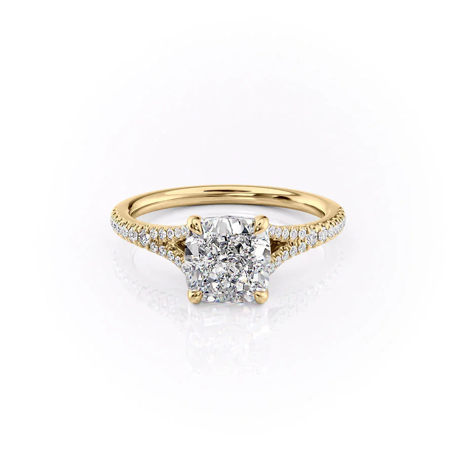 1.50CT Cushion Lab Grown F/VVS1 Diamond Split Pave Engagement Ring
