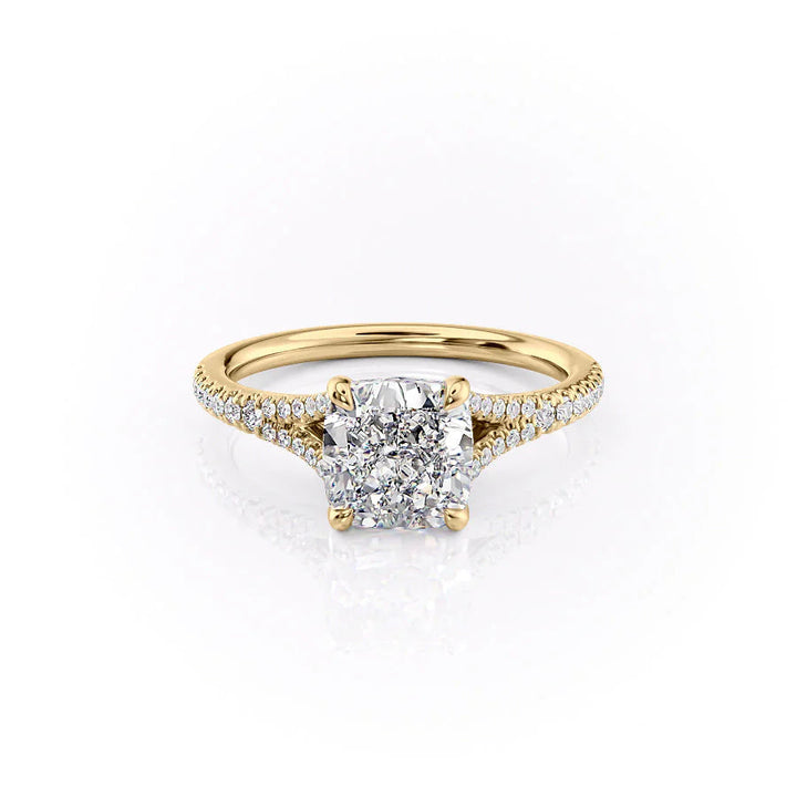 1.50CT Cushion Lab Grown F/VVS1 Diamond Split Pave Engagement Ring