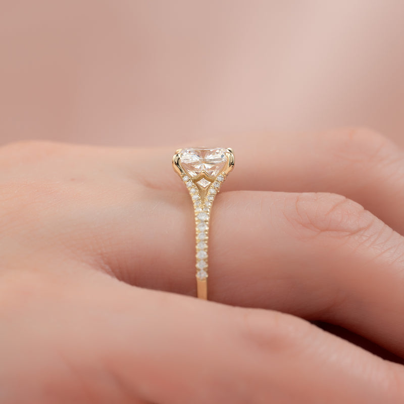 1.50CT Cushion Lab Grown F/VVS1 Diamond Split Pave Engagement Ring