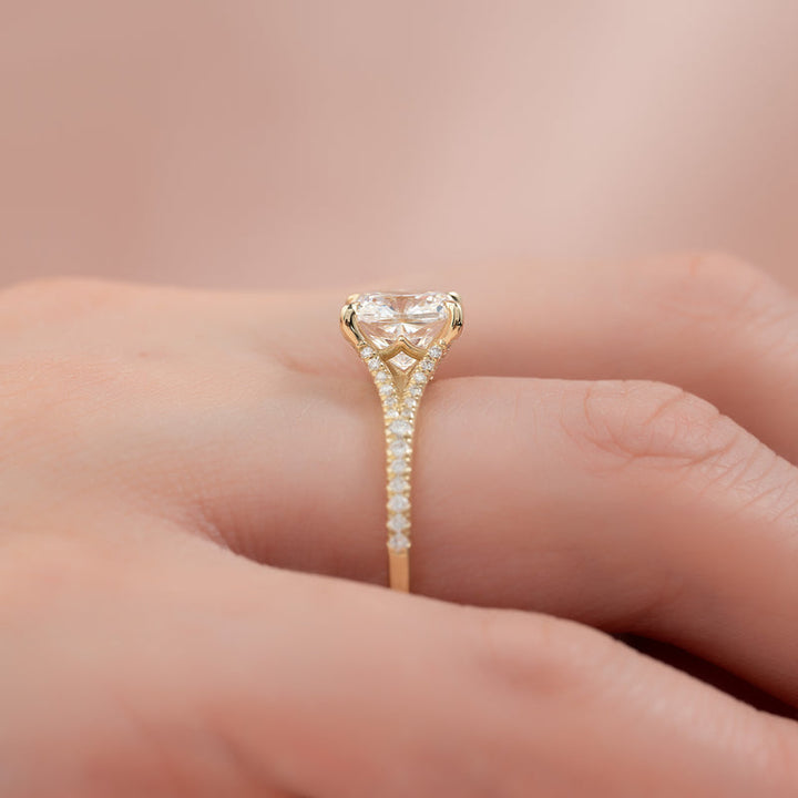 1.50CT Cushion Lab Grown F/VVS1 Diamond Split Pave Engagement Ring