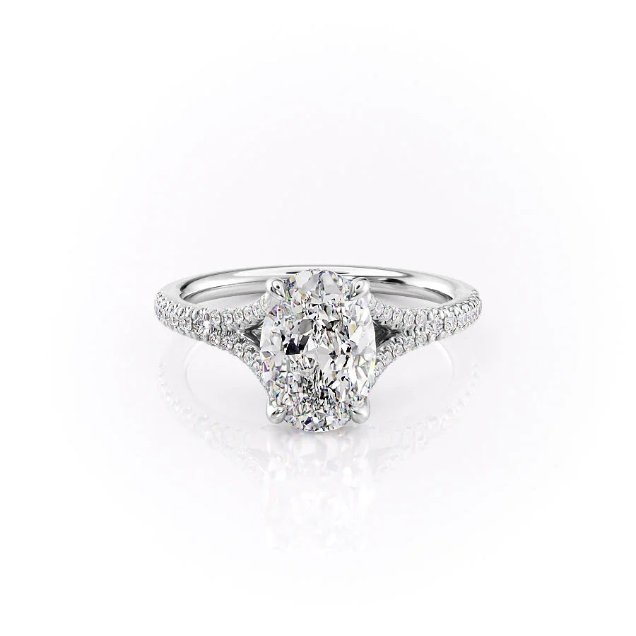 2.50CT Oval Lab Grown F/VVS2 Diamond Split Shank Engagement Ring