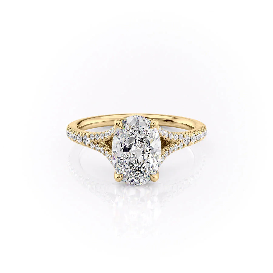 2.50CT Oval Lab Grown F/VVS2 Diamond Split Shank Engagement Ring