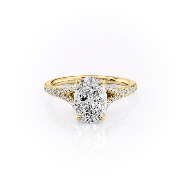 2.50CT Oval Lab Grown F/VVS2 Diamond Split Shank Engagement Ring