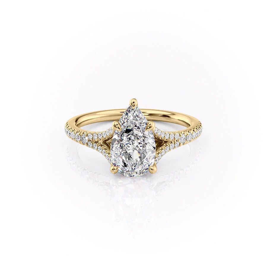 1.50CT Pear Lab Grown E/VS2 Diamond Split Shank Engagement Ring