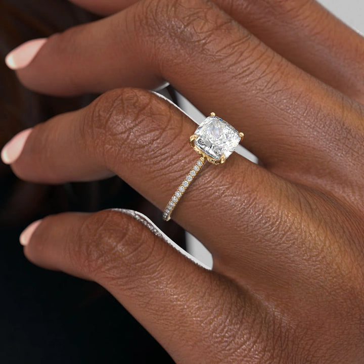 3.0CT Cushion Lab Grown F/VVS2 Tulip Set Diamond Engagement Ring