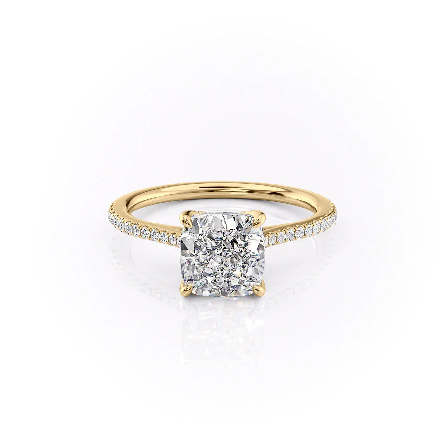 3.0CT Cushion Lab Grown F/VVS2 Tulip Set Diamond Engagement Ring
