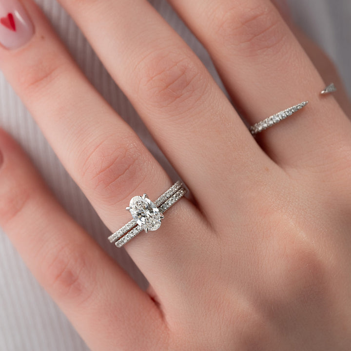 1.50CT Oval Lab Grown F/VVS2 Diamond Tulip Set Engagement Ring