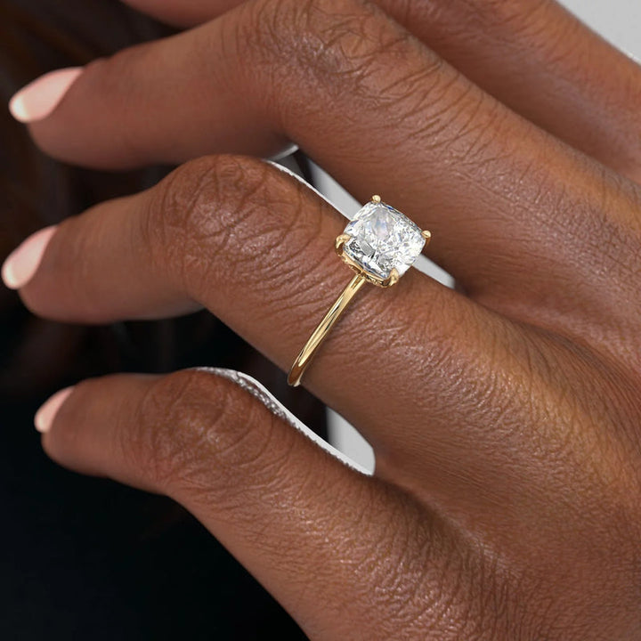 3.0CT Cushion Lab Grown E/VS1 Tulip Set Diamond Engagement Ring