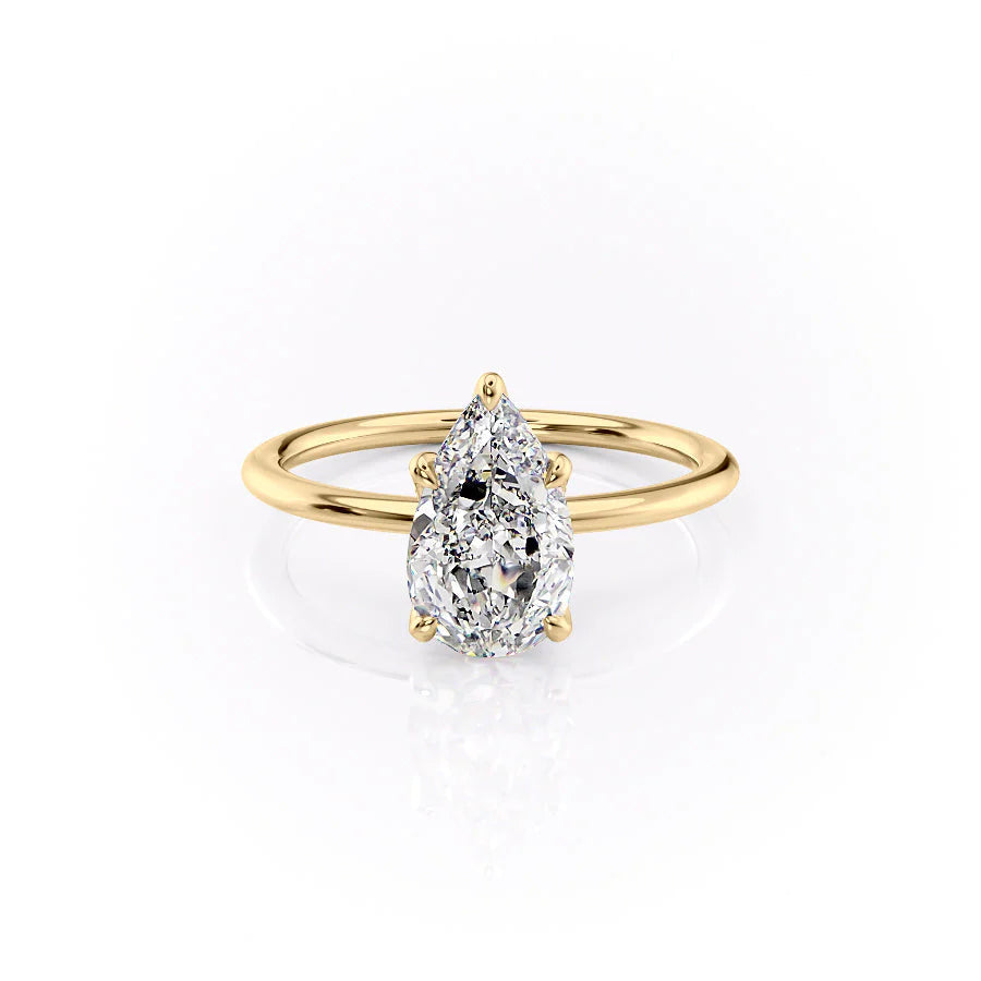 2.0CT Pear Lab Grown E/VS1 Tulip Set Diamond Solitaire Engagement Ring