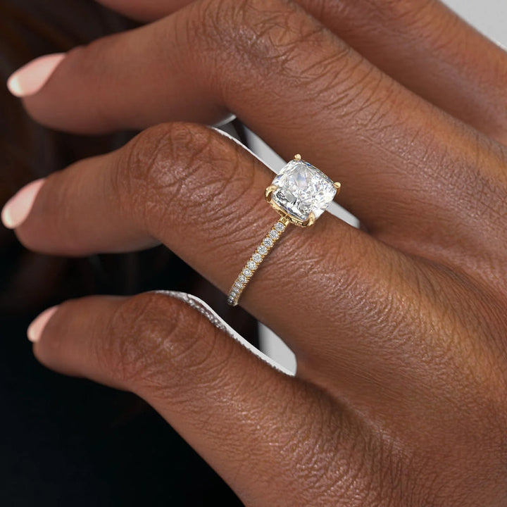3.0CT Cushion Lab Grown E/VVS1 Diamond Tulip Set Engagement Ring