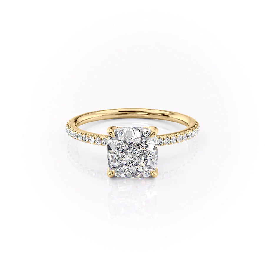 3.0CT Cushion Lab Grown E/VVS1 Diamond Tulip Set Engagement Ring