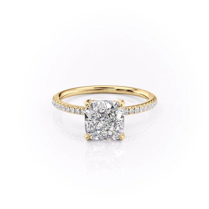 3.0CT Cushion Lab Grown E/VVS1 Diamond Tulip Set Engagement Ring