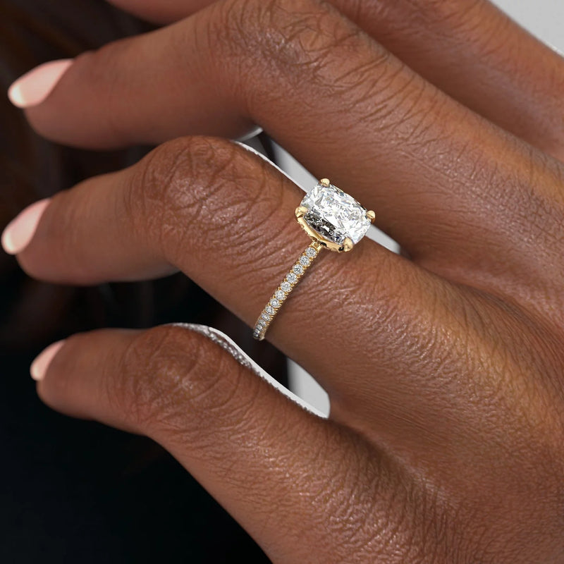 3.0CT Cushion Lab Grown E/VS Tulip Set Diamond Engagement Ring