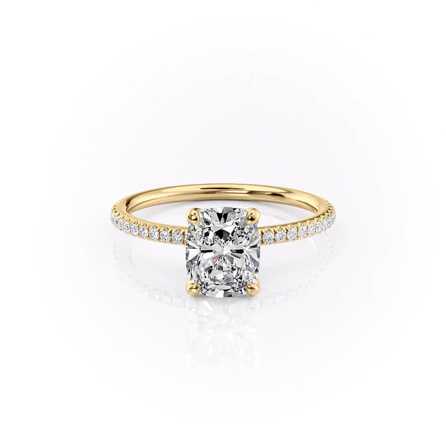 3.0CT Cushion Lab Grown E/VS Tulip Set Diamond Engagement Ring