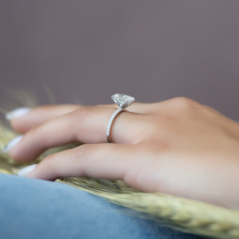 3.50CT Oval Lab Grown F/VVS1 Diamond Tulip Set Engagement Ring