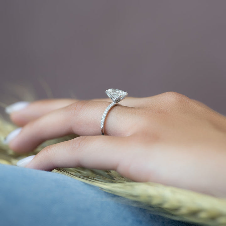 3.50CT Oval Lab Grown F/VVS1 Diamond Tulip Set Engagement Ring