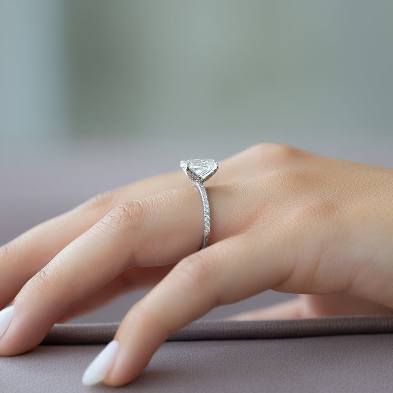 3.50CT Oval Lab Grown F/VVS1 Diamond Tulip Set Engagement Ring