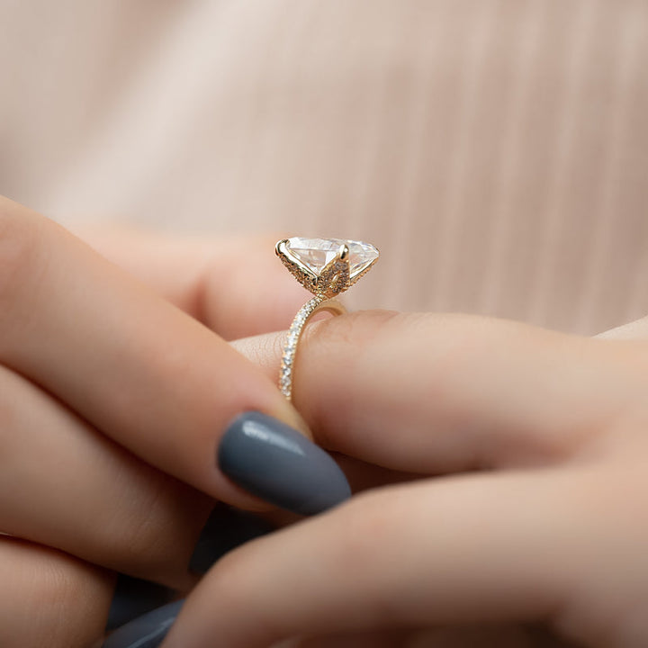 3.50CT Oval Lab Grown F/VVS1 Diamond Tulip Set Engagement Ring