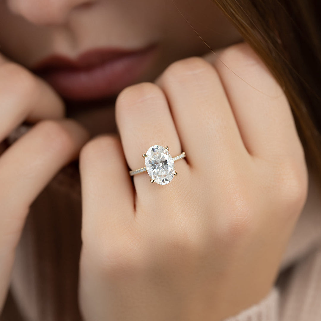 3.50CT Oval Lab Grown F/VVS1 Diamond Tulip Set Engagement Ring