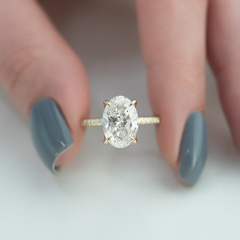 3.50CT Oval Lab Grown F/VVS1 Diamond Tulip Set Engagement Ring