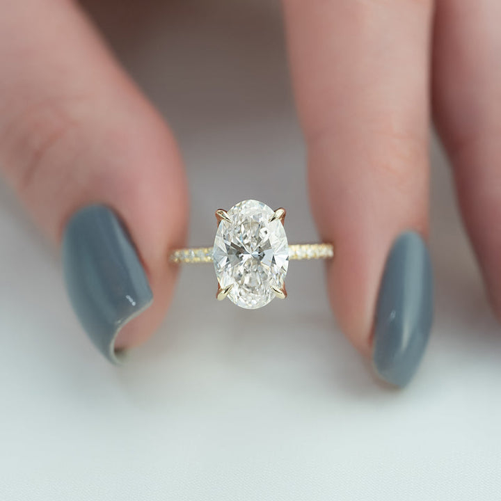 3.50CT Oval Lab Grown F/VVS1 Diamond Tulip Set Engagement Ring