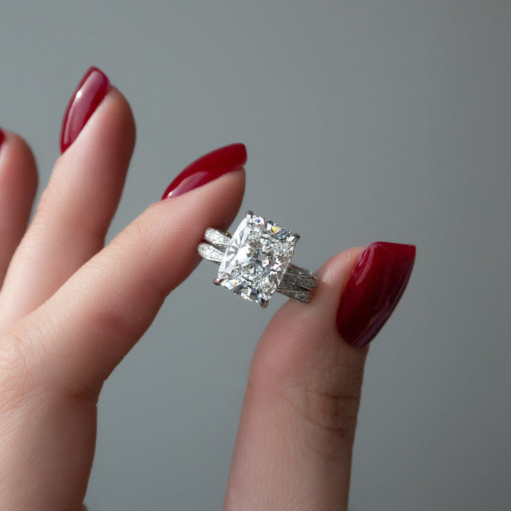 3.0CT Cushion Lab Grown E/VS1 Diamond Twisted Pave Engagement Ring