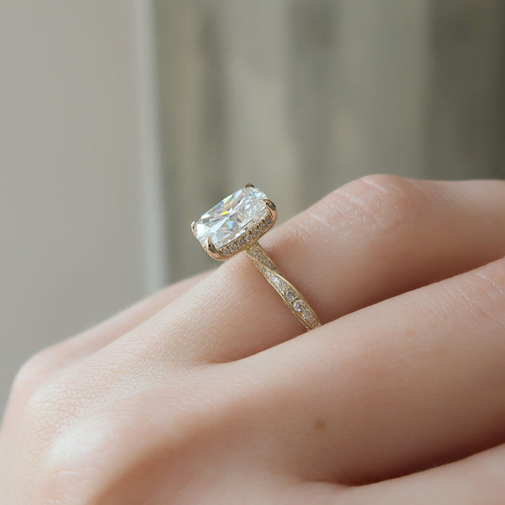 3.0CT Cushion Lab Grown E/VS1 Diamond Twisted Pave Engagement Ring