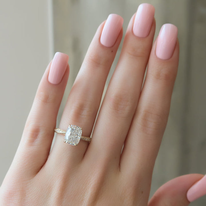 3.0CT Cushion Lab Grown E/VS1 Diamond Twisted Pave Engagement Ring
