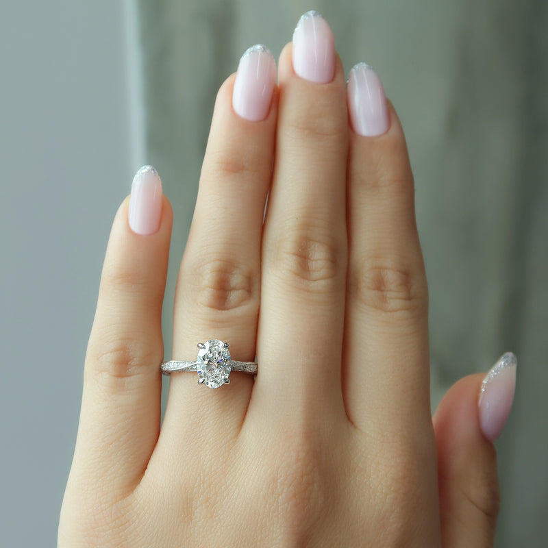 2.0CT Oval Lab Grown E/VVS1 Diamond Twisted Pave Engagement Ring