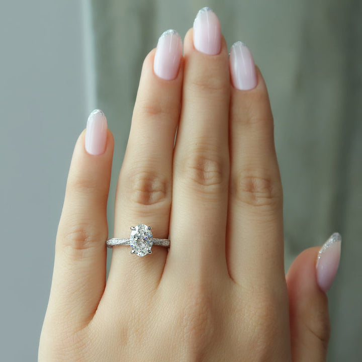 2.0CT Oval Lab Grown E/VVS1 Diamond Twisted Pave Engagement Ring