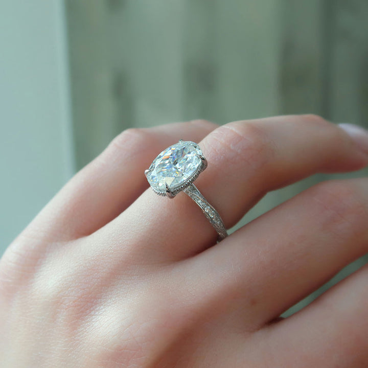 2.0CT Oval Lab Grown E/VVS1 Diamond Twisted Pave Engagement Ring