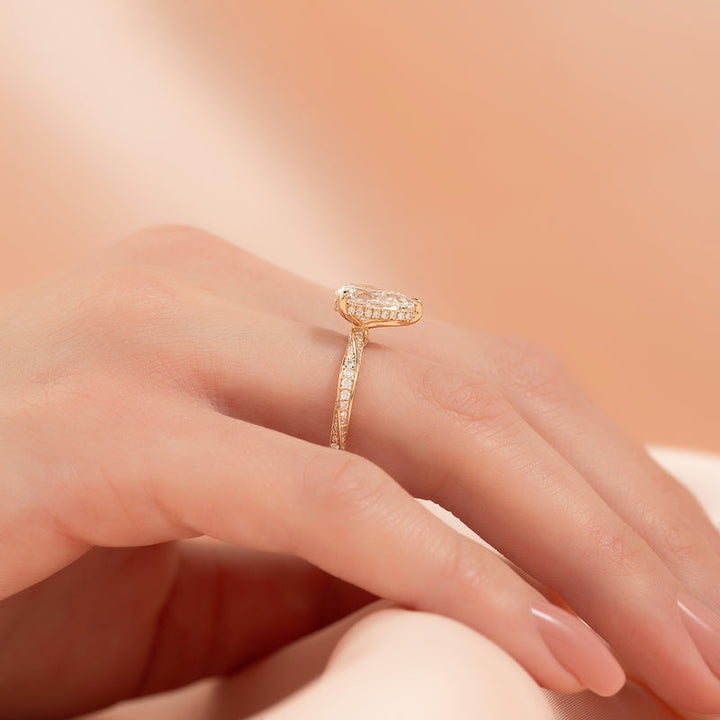 2.0CT Pear Lab Grown E/VVS2 Diamond Twisted Pave Engagement Ring