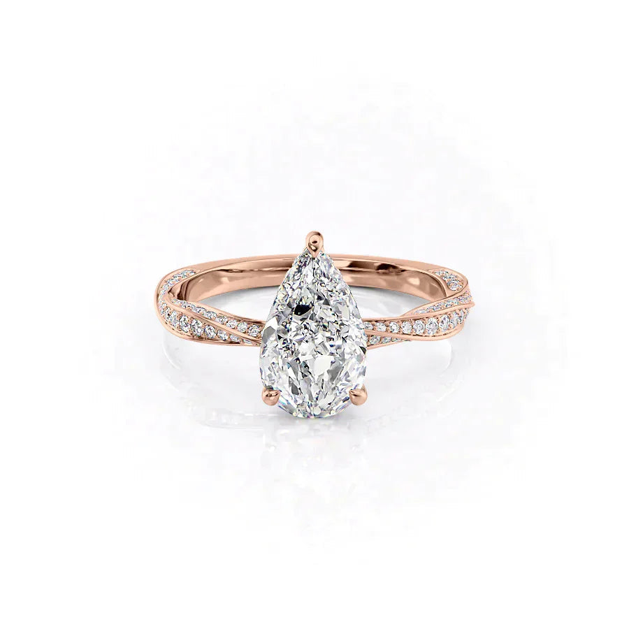 2.0CT Pear Lab Grown E/VVS2 Diamond Twisted Pave Engagement Ring
