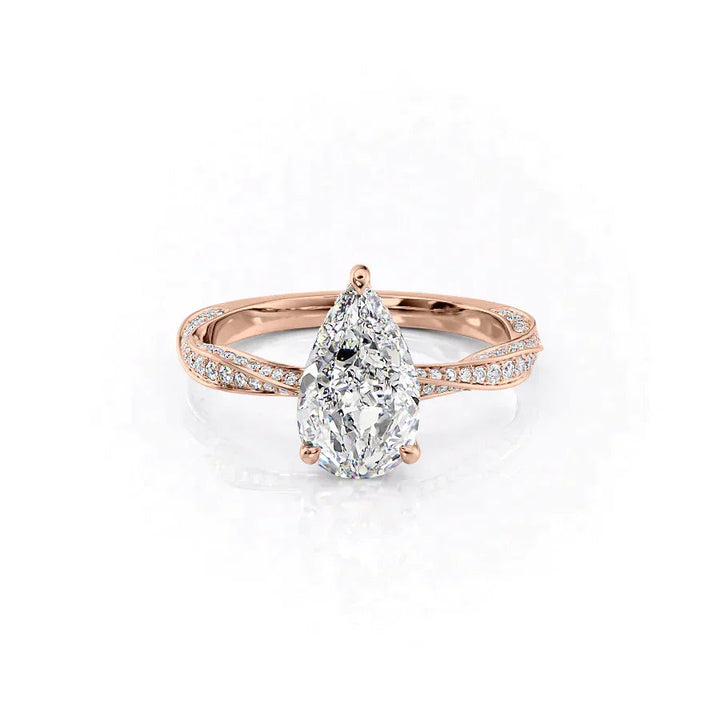 2.0CT Pear Lab Grown E/VVS2 Diamond Twisted Pave Engagement Ring