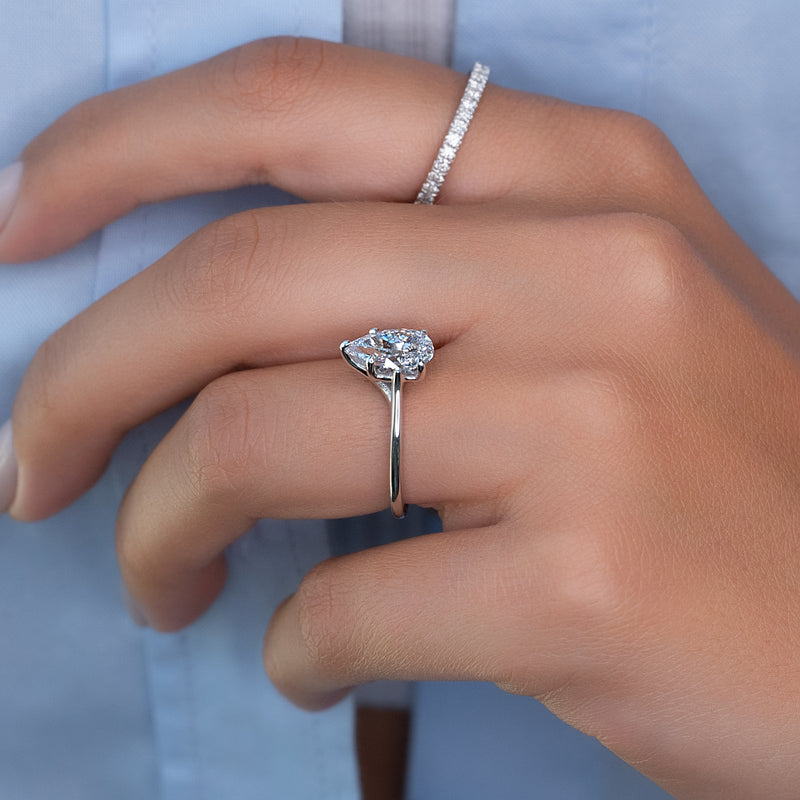 3.0CT Pear Lab Grown E/VS1 Solitaire Diamond Engagement Ring