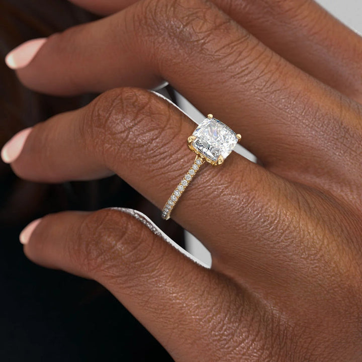 2.0CT Cushion Lab Grown F/VVS1 Pave Diamond Engagement Ring