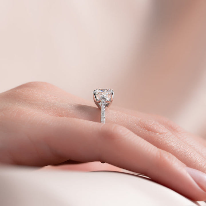 2.0CT Cushion Lab Grown F/VVS1 Pave Diamond Engagement Ring