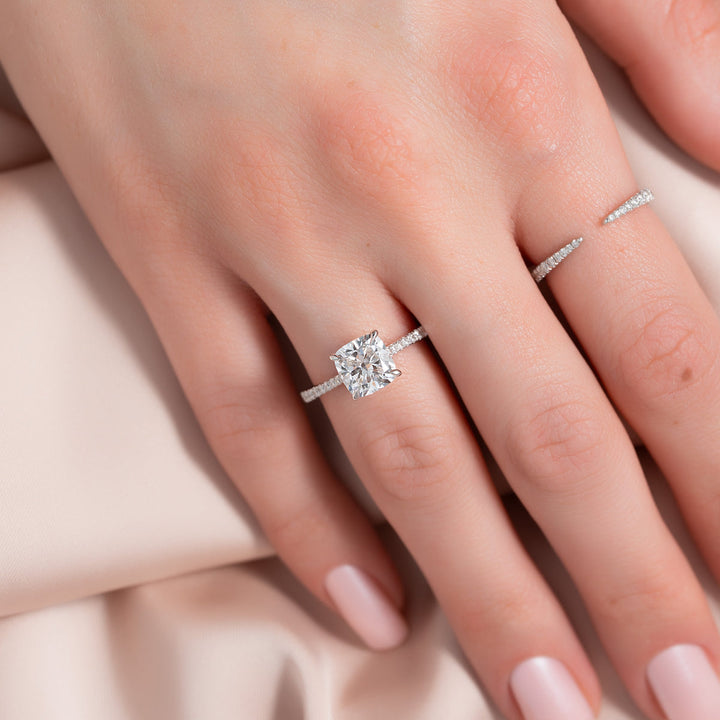 2.0CT Cushion Lab Grown F/VVS1 Pave Diamond Engagement Ring