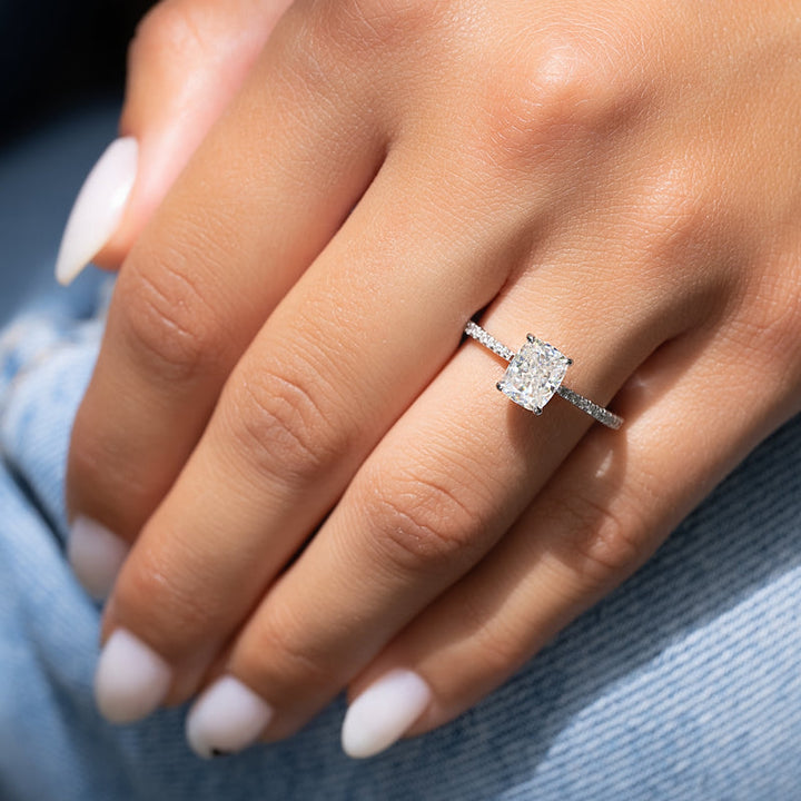 2.0CT Cushion Lab Grown E/VVS1 Diamond Unique Pave Engagement Ring for Her